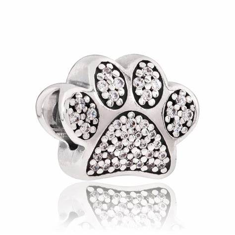 Pandora 791714CZ Sparkling Paw Print Charm - Plata de ley y circonita cúbica
