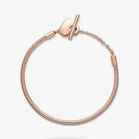 Pandora 589285C00-18 Bracelet de chaîne serpent en T Moments Heart - plaqué or rose 14k, 18cm