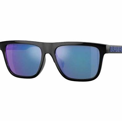 Burberry BE4402U 3001/55 Unisex Sunglasses - Black Frame, Light Green Mirrored Blue Lenses