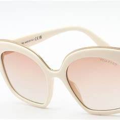 Lunettes de soleil Tom Ford FT0944 25T pour femme - monture ivoire brillant, verres bordeaux dégradés