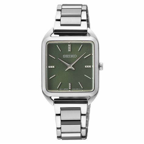 SEIKOSeiko SWR075P1 Women's Quartz Watch, Green Dial, Stainless Steel BraceletWATCHESEcecile