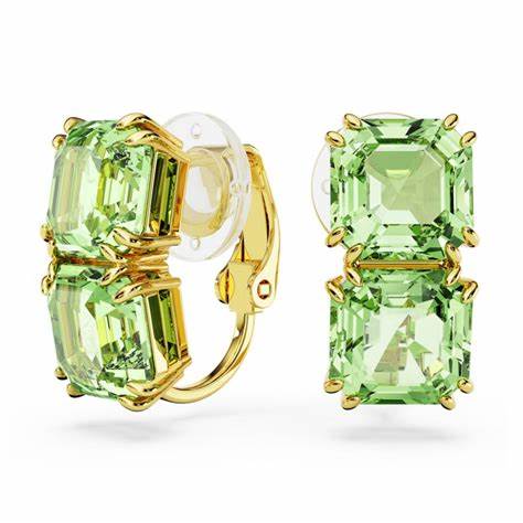 SWAROVSKISwarovski 5654559 Millenia Clip Earrings - Square Cut Green Crystals, Gold - Tone PlatedBIJOUXEcecile