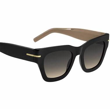 BOSS 1520/N/S 0WM-PR Women's Sunglasses - Black/Beige Frame with Chain, Grey Brown Gradient Lenses