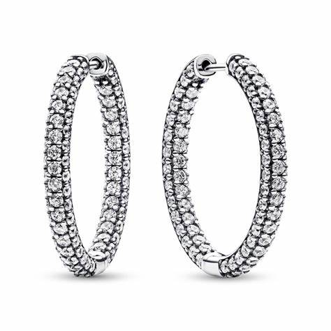 Pandora 293016C01 Timeless Pavé Pendientes de aro de una fila