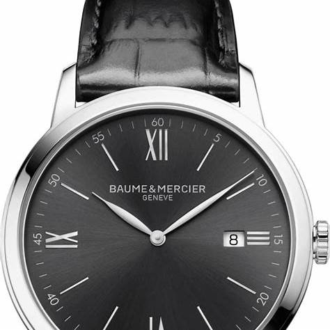 Baume & Mercier Classima MOA10416 Reloj de cuarzo para hombre - 42mm Esfera gris pizarra, correa de piel negra