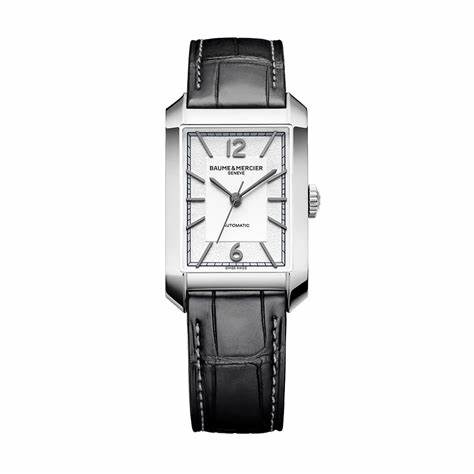 Baume & Mercier Hampton MOA10522 Reloj automático para hombre, esfera plateada, correa de piel negra