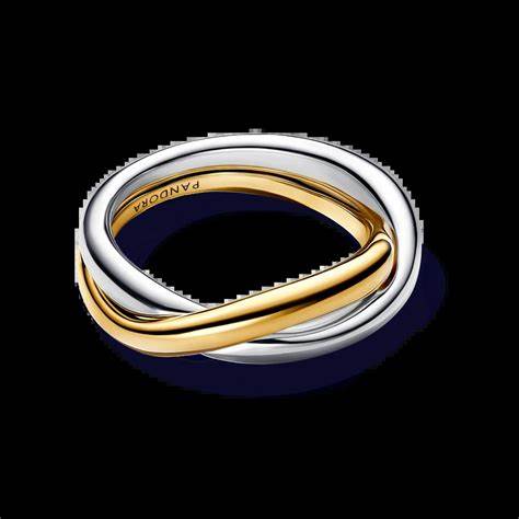 Pandora 163262C00-54 Anillo bicolor con bandas entrelazadas - Plata de ley y baño de oro de 14k, talla 54