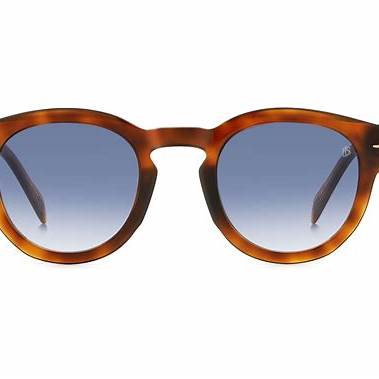 Occhiali da sole David Beckham DB 7041/S FLAT WR9/08 49 - Montatura in acetato avana e oro, lenti grigio blu sfumate
