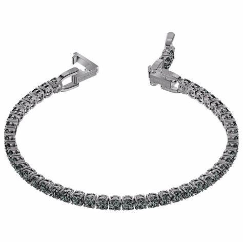 Swarovski 5514655 Pulsera Tenis Deluxe - Cristales grises, baño de rutenio, 16,5 cm