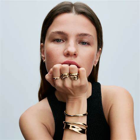 Pandora 163264C00-52 Bagues empilables de forme organique - plaqué or 14k, taille 52