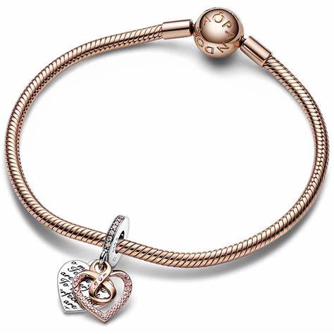 Pandora 782641C01 Colgante doble corazón infinito bicolor - Plata de ley y chapado en oro rosa de 14k