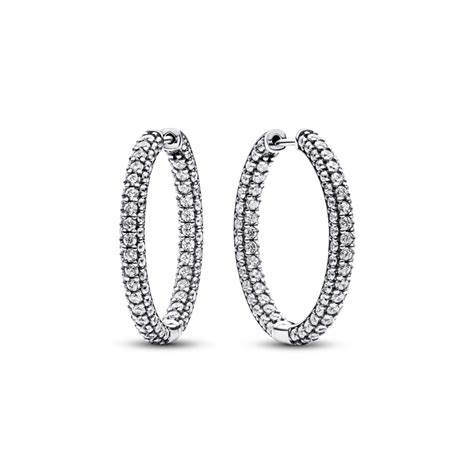 Pandora 293016C01 Timeless Pavé Pendientes de aro de una fila
