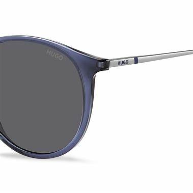 HUGO HG 1286/S B88-IR Unisex Round Sunglasses - Transparent Blue Frame, Grey Lenses