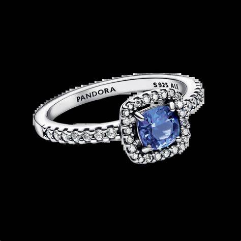 Pandora 193555C01-54 Anillo Halo Azul Cuadrado Brillante - Plata de Ley, Tamaño 54