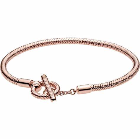Pandora 589087C00-17 Moments T-Bar Snake Chain Bracelet - 14k Rose Gold-Plated, 17cm