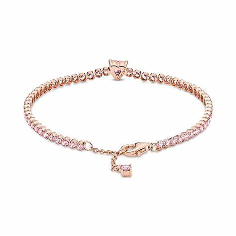 Pandora 580041C01-16 Pulsera de tenis corazón brillante - baño de oro rosa de 14k, 16cm