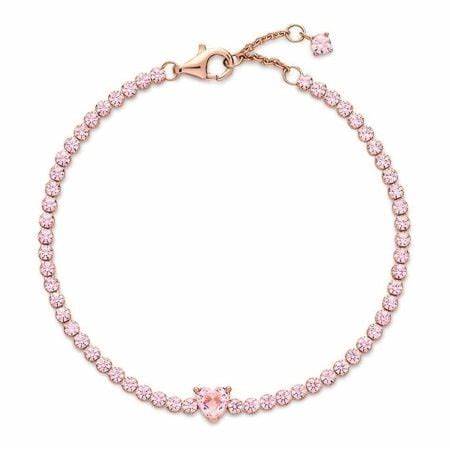 Pandora 580041C01-18 Bracelet tennis avec cœur étincelant - plaqué or rose 14k, 18cm