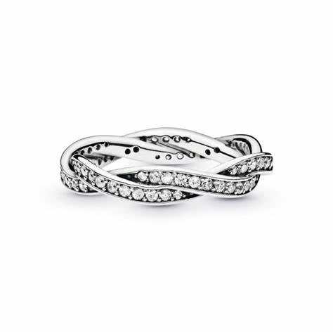 Pandora 190892CZ-52 Anillo Sparkling Twisted Lines - Plata de Ley, Tamaño 52
