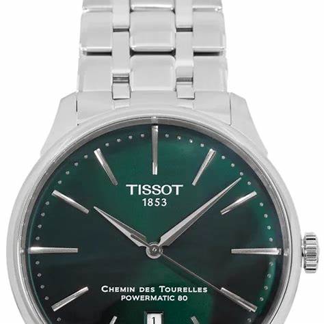Tissot Chemin des Tourelles Powermatic 80 T139.407.11.091.00 Men's Automatic Watch, Green Dial, Stainless Steel Bracelet