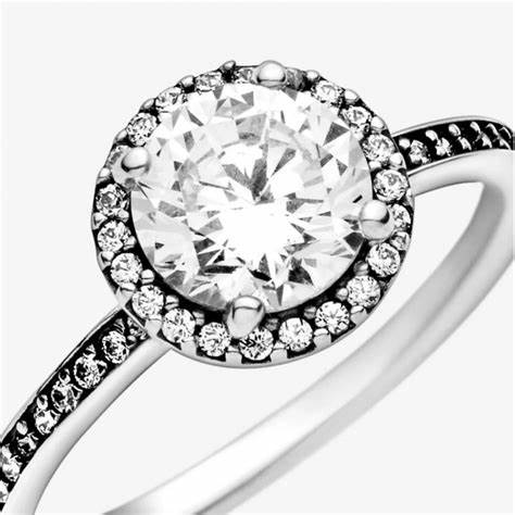Pandora 196250CZ-58 Anillo Halo Destello Redondo - Plata de Ley, Tamaño 58
