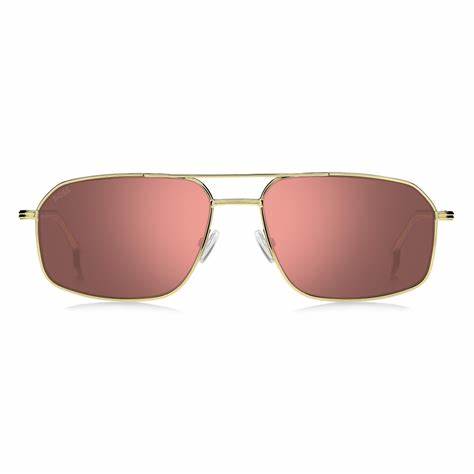 BOSS 1603/S J5G-4S Men's Square Sunglasses - Gold Frame, Pink Lenses