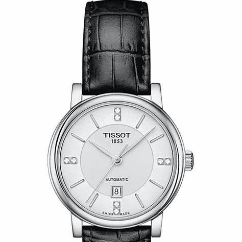 Tissot Carson Premium Automatic Lady T122.207.16.036.01 Orologio da donna, quadrante argento, cinturino in pelle nera