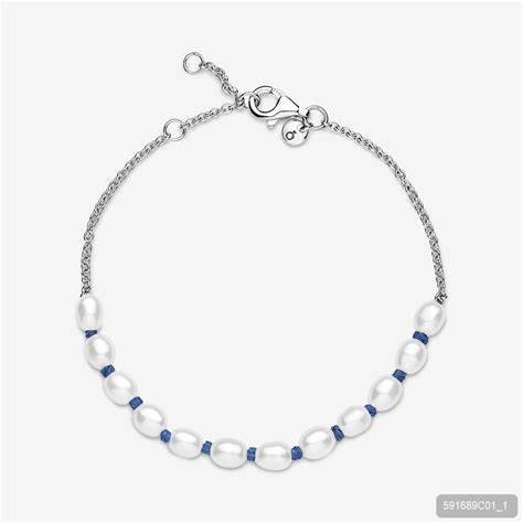 PANDORAPandora 591689C01 - 16 Freshwater Pearl Blue Cord Bracelet - Sterling Silver, 16 cmBIJOUXEcecile
