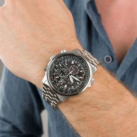 Citizen CB5860-86E Reloj cronógrafo radiocontrolado Promaster Sky para hombre - 43,7 mm, esfera negra, brazalete de acero inoxidable