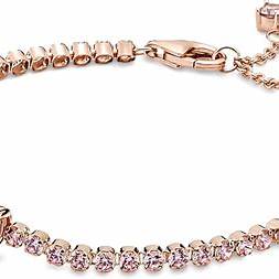Pandora 580041C01-16 Pulsera de tenis corazón brillante - baño de oro rosa de 14k, 16cm
