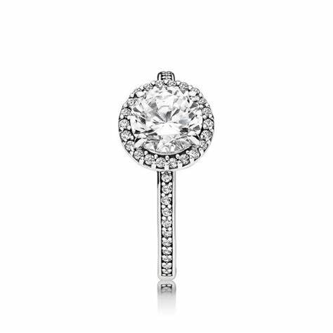 Pandora 196250CZ-58 Anillo Halo Destello Redondo - Plata de Ley, Tamaño 58
