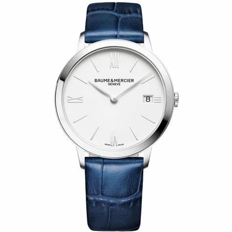 Baume & Mercier Classima 10355 Reloj Cuarzo Mujer - 36.5mm Esfera Blanca, Correa Piel Azul