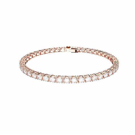 Swarovski 5657659 Pulsera Tenis Matrix - Cristales Transparentes, Baño Dorado Rosa