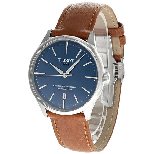 Tissot Chemin des Tourelles Powermatic 80 T139.807.60.410.0 Men's Automatic Watch, Blue Dial, Stainless Steel Bracelet