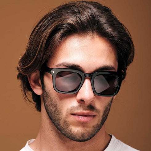 TOM FORDTom Ford FT0751 - N "Dax" Unisex Square Sunglasses – 50 mm Shiny Black Acetate Frame, Smoke Grey Lenses, UV400EYEWEAREcecile