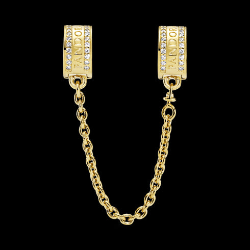 Pandora 767027CZ-05 Logo Safety Chain Charm - 14k Gold-Plated, 5cm