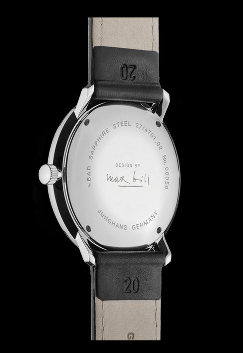 Junghans Max Bill Automatic Bauhaus Edition 027/4308.02 Men's Watch - 38mm Black Dial, Black Leather Strap