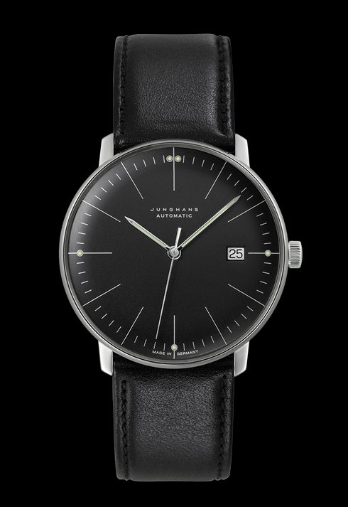 Junghans Max Bill Automatic Bauhaus Edition 027/4308.02 Men's Watch - 38mm Black Dial, Black Leather Strap