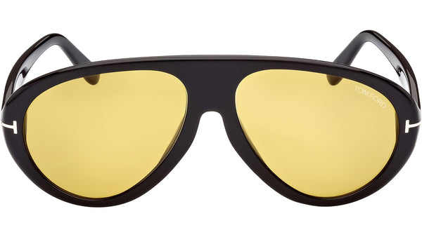 Tom Ford Camillo FT0988-01E Occhiali da sole pilota - Montatura in acetato nero da 60 mm, lenti ambrate, protezione UV400