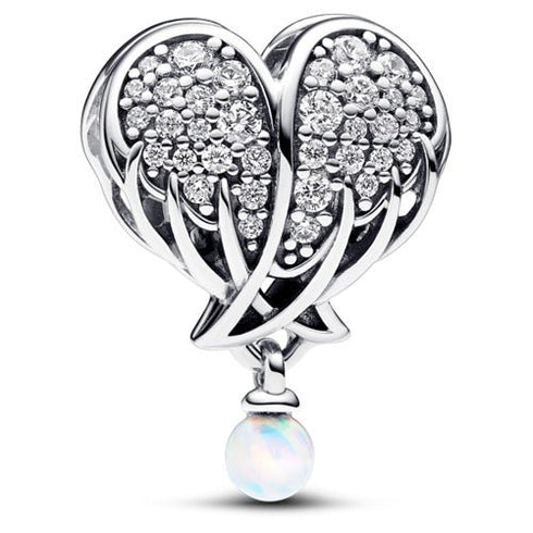 PANDORAPandora 792980C01 Sparkling Angel Wings & Heart Charm – Sterling Silver, CZ, OpalBIJOUXEcecile