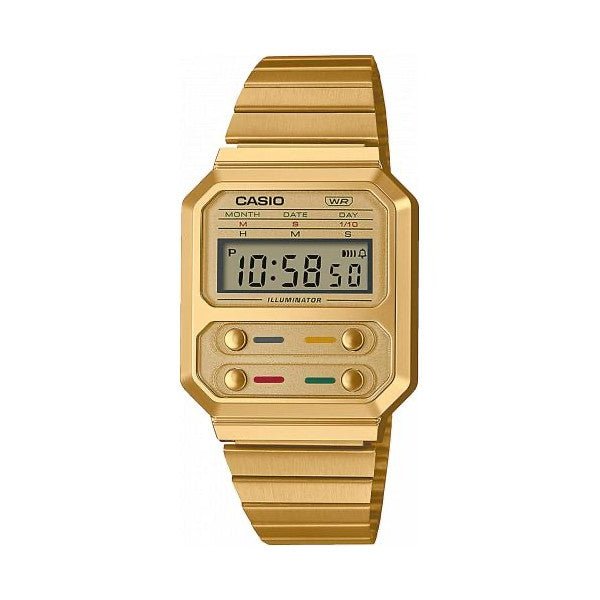 CASIO & VINTAGECasio A100WEG - 9AEF Unisex Vintage Digital Watch, Gold - Tone Stainless Steel BandWATCHESEcecile