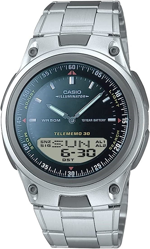CASIO & VINTAGECasio AW - 80D - 1AVCB Men's Analog - Digital Watch, Black Dial, Stainless Steel BandWATCHESEcecile