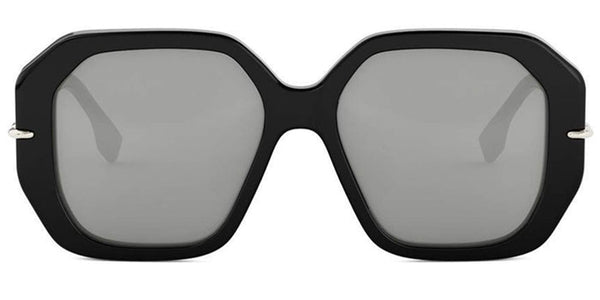 Fendi Selleria FE40173I Occhiali da sole squadrati da donna - 54 mm Montatura in acetato nero, lenti a specchio argento