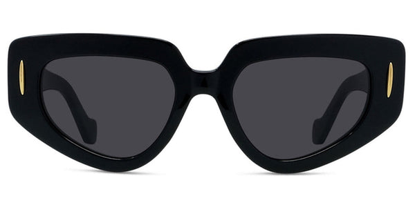 Occhiali da sole Loewe Anagram LW40160I 51 mm Cat-Eye - Montatura in acetato nero, lenti grigie, dettaglio anagramma oro