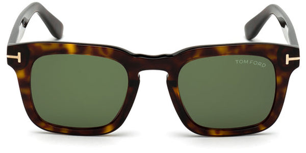 Tom Ford DAX FT0751-S 52N Occhiali da sole quadrati da uomo - montatura 48 mm in acetato avana scuro, lenti verdi, UV400