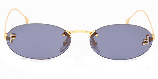 Occhiali da sole ovali Fendi FE4075US "First Crystal" - Montatura in metallo dorato da 54 mm, lenti blu pieno, UV400