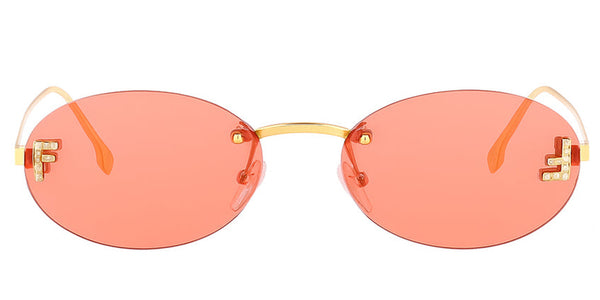Fendi FE4075US Occhiali da sole ovali "First Crystal" - Montatura in metallo dorato 54 mm