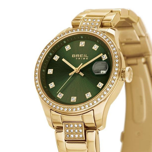 BREILBreil Tribe EW0724 Classic Elegance Women's Watch – Gold Steel, Olive Green Dial, Crystal AccentsWATCHESEcecile