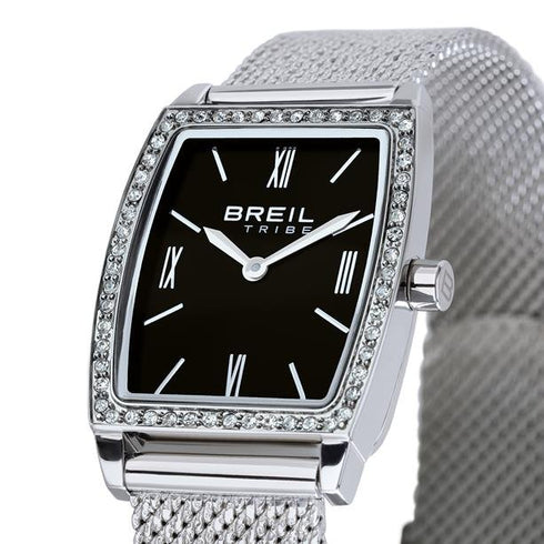 BREILBreil Althea EW0746 Women's Watch – 22x22.5mm Stainless Steel, Black Dial with Crystal Accents, Milanese Mesh BraceletWATCHESEcecile