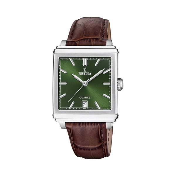 FESTINAFestina On the Square F20681/7 Men’s 33 mm Quartz Watch – Green Dial, Gold PVD Case, Brown Leather, 5 ATMWATCHESEcecile