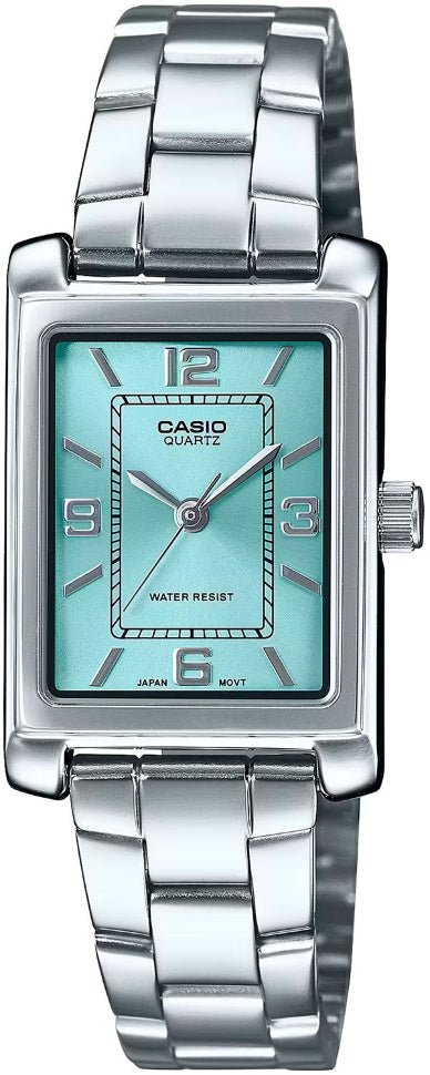CASIO & VINTAGECasio LTP - 1234DD - 2ADF Women’s 32 mm Quartz Watch – Aqua Blue Dial, Stainless Steel Bracelet, Water‑ResistantWATCHESEcecile